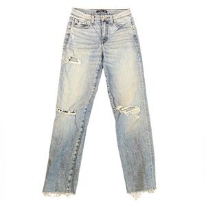 ANTHROPOLOGIE Level 99 Denim Mid Rise Straight Leg Jeans Distressed Size 25
